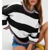 imageCHARTOU Women Sweater Fall 2025 Oversized Color Block Striped Long Sleeve Loose Pullover Sweater Knitted TopsBlack