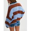 imageCHARTOU Women Sweater Fall 2025 Oversized Color Block Striped Long Sleeve Loose Pullover Sweater Knitted TopsBlue