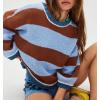 imageCHARTOU Women Sweater Fall 2025 Oversized Color Block Striped Long Sleeve Loose Pullover Sweater Knitted TopsBlue