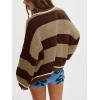 imageCHARTOU Women Sweater Fall 2025 Oversized Color Block Striped Long Sleeve Loose Pullover Sweater Knitted TopsBrown