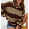 imageCHARTOU Women Sweater Fall 2025 Oversized Color Block Striped Long Sleeve Loose Pullover Sweater Knitted TopsBrown