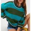 imageCHARTOU Women Sweater Fall 2025 Oversized Color Block Striped Long Sleeve Loose Pullover Sweater Knitted TopsGreen