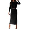 imageCHARTOU Women Two Piece Sweater Skirt Set Outfits Knit Sweater Top Pullover Knitted Slit Bodycon Pencil SkirtBlack