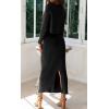 imageCHARTOU Women Two Piece Sweater Skirt Set Outfits Knit Sweater Top Pullover Knitted Slit Bodycon Pencil SkirtBlack