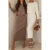 imageCHARTOU Women Two Piece Sweater Skirt Set Outfits Knit Sweater Top Pullover Knitted Slit Bodycon Pencil SkirtBrown
