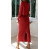 imageCHARTOU Women Two Piece Sweater Skirt Set Outfits Knit Sweater Top Pullover Knitted Slit Bodycon Pencil SkirtRed