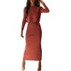 imageCHARTOU Women Two Piece Sweater Skirt Set Outfits Knit Sweater Top Pullover Knitted Slit Bodycon Pencil SkirtRust Red