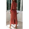 imageCHARTOU Women Two Piece Sweater Skirt Set Outfits Knit Sweater Top Pullover Knitted Slit Bodycon Pencil SkirtRust Red