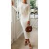 imageCHARTOU Women Two Piece Sweater Skirt Set Outfits Knit Sweater Top Pullover Knitted Slit Bodycon Pencil SkirtWhite