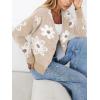 imageCHARTOU Women V Neck Floral Furry Crop Cardigan Knitted Button Down Cashmere Sweater Fall OutfitsApricot