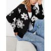 imageCHARTOU Women V Neck Floral Furry Crop Cardigan Knitted Button Down Cashmere Sweater Fall OutfitsBlack