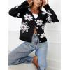 imageCHARTOU Women V Neck Floral Furry Crop Cardigan Knitted Button Down Cashmere Sweater Fall OutfitsBlack