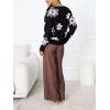 imageCHARTOU Women V Neck Floral Furry Crop Cardigan Knitted Button Down Cashmere Sweater Fall OutfitsBlack
