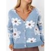 imageCHARTOU Women V Neck Floral Furry Crop Cardigan Knitted Button Down Cashmere Sweater Fall OutfitsBlue