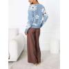 imageCHARTOU Women V Neck Floral Furry Crop Cardigan Knitted Button Down Cashmere Sweater Fall OutfitsBlue