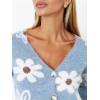 imageCHARTOU Women V Neck Floral Furry Crop Cardigan Knitted Button Down Cashmere Sweater Fall OutfitsBlue