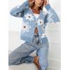 imageCHARTOU Women V Neck Floral Furry Crop Cardigan Knitted Button Down Cashmere Sweater Fall OutfitsBlue