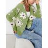 imageCHARTOU Women V Neck Floral Furry Crop Cardigan Knitted Button Down Cashmere Sweater Fall OutfitsGreen