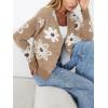 imageCHARTOU Women V Neck Floral Furry Crop Cardigan Knitted Button Down Cashmere Sweater Fall OutfitsKhaki
