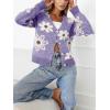 imageCHARTOU Women V Neck Floral Furry Crop Cardigan Knitted Button Down Cashmere Sweater Fall OutfitsPurple