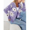 imageCHARTOU Women V Neck Floral Furry Crop Cardigan Knitted Button Down Cashmere Sweater Fall OutfitsPurple