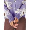 imageCHARTOU Women V Neck Floral Furry Crop Cardigan Knitted Button Down Cashmere Sweater Fall OutfitsPurple