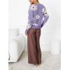 imageCHARTOU Women V Neck Floral Furry Crop Cardigan Knitted Button Down Cashmere Sweater Fall OutfitsPurple