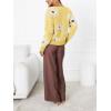 imageCHARTOU Women V Neck Floral Furry Crop Cardigan Knitted Button Down Cashmere Sweater Fall OutfitsYellow