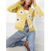 imageCHARTOU Women V Neck Floral Furry Crop Cardigan Knitted Button Down Cashmere Sweater Fall OutfitsYellow