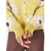 imageCHARTOU Women V Neck Floral Furry Crop Cardigan Knitted Button Down Cashmere Sweater Fall OutfitsYellow