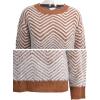 imageCHARTOU Women Zigzag Fuzzy Sweater Pullover Long Sleeve Crewneck Knit Sweater Jersey JumperBrown