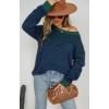 imageCHARTOU Women Zigzag Fuzzy Sweater Pullover Long Sleeve Crewneck Knit Sweater Jersey JumperNavy
