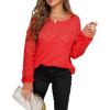 imageCHARTOU Women Zigzag Fuzzy Sweater Pullover Long Sleeve Crewneck Knit Sweater Jersey JumperRed