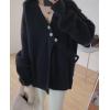 imageCHARTOU Womens Chic Irregular Wrap Open Front Cardigan Loose Fit SweaterBlack