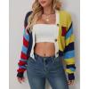 imageCHARTOU Womens Colorful Letter Cable Knit Sweaters Cardigan V Neck Button Down Color Block Y2k Outfits 2024Color Block