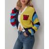 imageCHARTOU Womens Colorful Letter Cable Knit Sweaters Cardigan V Neck Button Down Color Block Y2k Outfits 2024Color Block