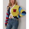 imageCHARTOU Womens Colorful Letter Cable Knit Sweaters Cardigan V Neck Button Down Color Block Y2k Outfits 2024Color Block