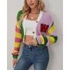 imageCHARTOU Womens Colorful Letter Cable Knit Sweaters Cardigan V Neck Button Down Color Block Y2k Outfits 2024Green