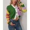 imageCHARTOU Womens Colorful Letter Cable Knit Sweaters Cardigan V Neck Button Down Color Block Y2k Outfits 2024Green