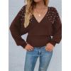 imageCHARTOU Womens Elegant v Neck Pearls Beaded Batwing Sleeve Knit Wrap Peplum SweaterCoffee