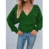 imageCHARTOU Womens Elegant v Neck Pearls Beaded Batwing Sleeve Knit Wrap Peplum SweaterGreen