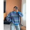 imageCHARTOU Womens Floral Crewneck Knit Sweater Pullover Lantern Long Sleeve Soft Cardigans Fall Loose OutwearsBlue