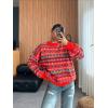 imageCHARTOU Womens Floral Crewneck Knit Sweater Pullover Lantern Long Sleeve Soft Cardigans Fall Loose OutwearsRed