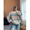 imageCHARTOU Womens Floral Crewneck Knit Sweater Pullover Lantern Long Sleeve Soft Cardigans Fall Loose OutwearsWhite
