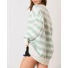 imageCHARTOU Womens Half Buttons Pullover Sweater Oversized Contrast Striped Knit Y2k Fall Sweater JumpersCyan