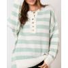 imageCHARTOU Womens Half Buttons Pullover Sweater Oversized Contrast Striped Knit Y2k Fall Sweater JumpersCyan