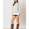 imageCHARTOU Womens Half Buttons Pullover Sweater Oversized Contrast Striped Knit Y2k Fall Sweater JumpersCyan