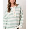 imageCHARTOU Womens Half Buttons Pullover Sweater Oversized Contrast Striped Knit Y2k Fall Sweater JumpersCyan