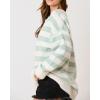 imageCHARTOU Womens Half Buttons Pullover Sweater Oversized Contrast Striped Knit Y2k Fall Sweater JumpersCyan