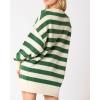 imageCHARTOU Womens Half Buttons Pullover Sweater Oversized Contrast Striped Knit Y2k Fall Sweater JumpersGreen